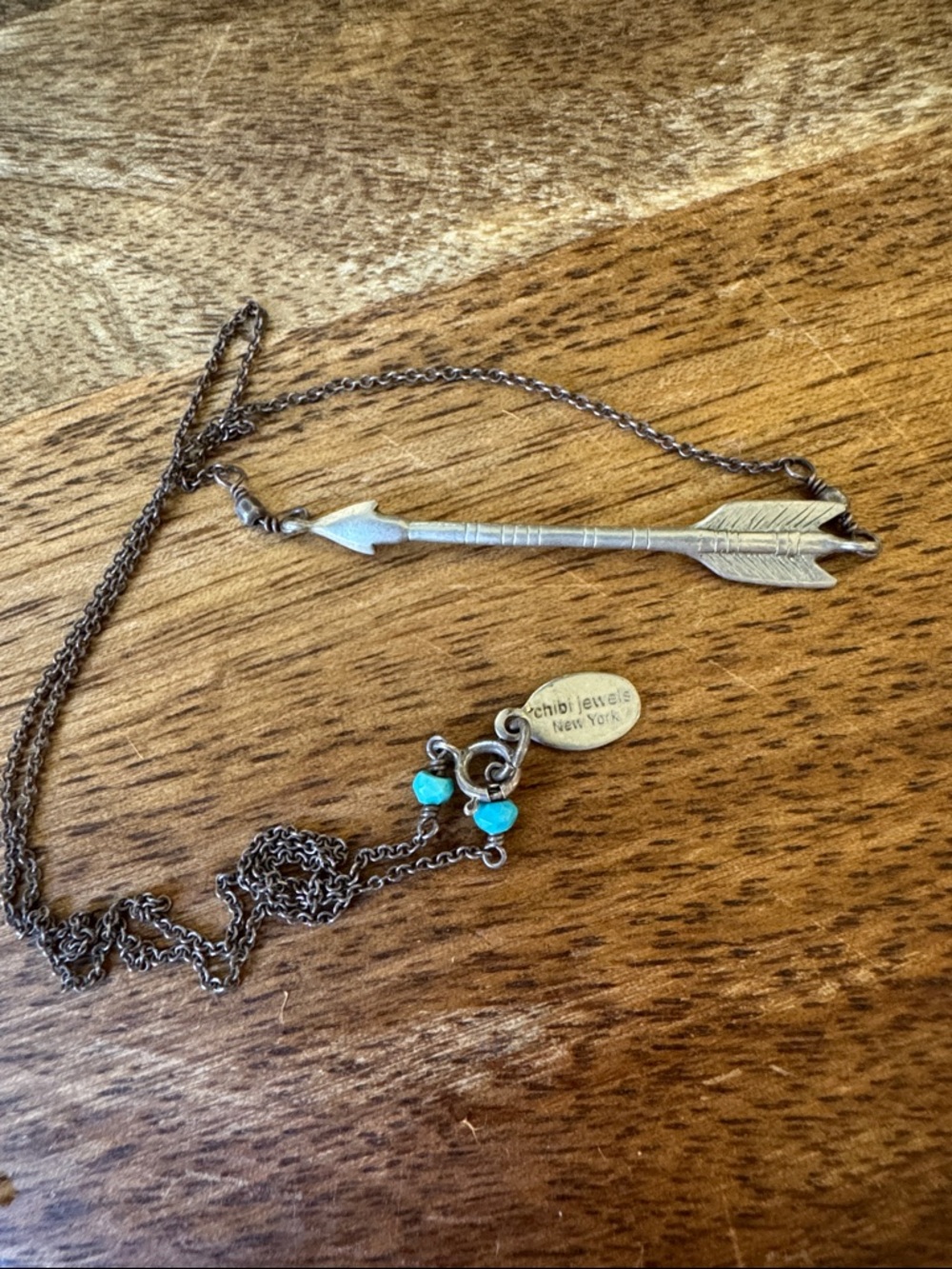 Chibi Jewels Silver Arrow Pendant Necklace with Turquoise Beads